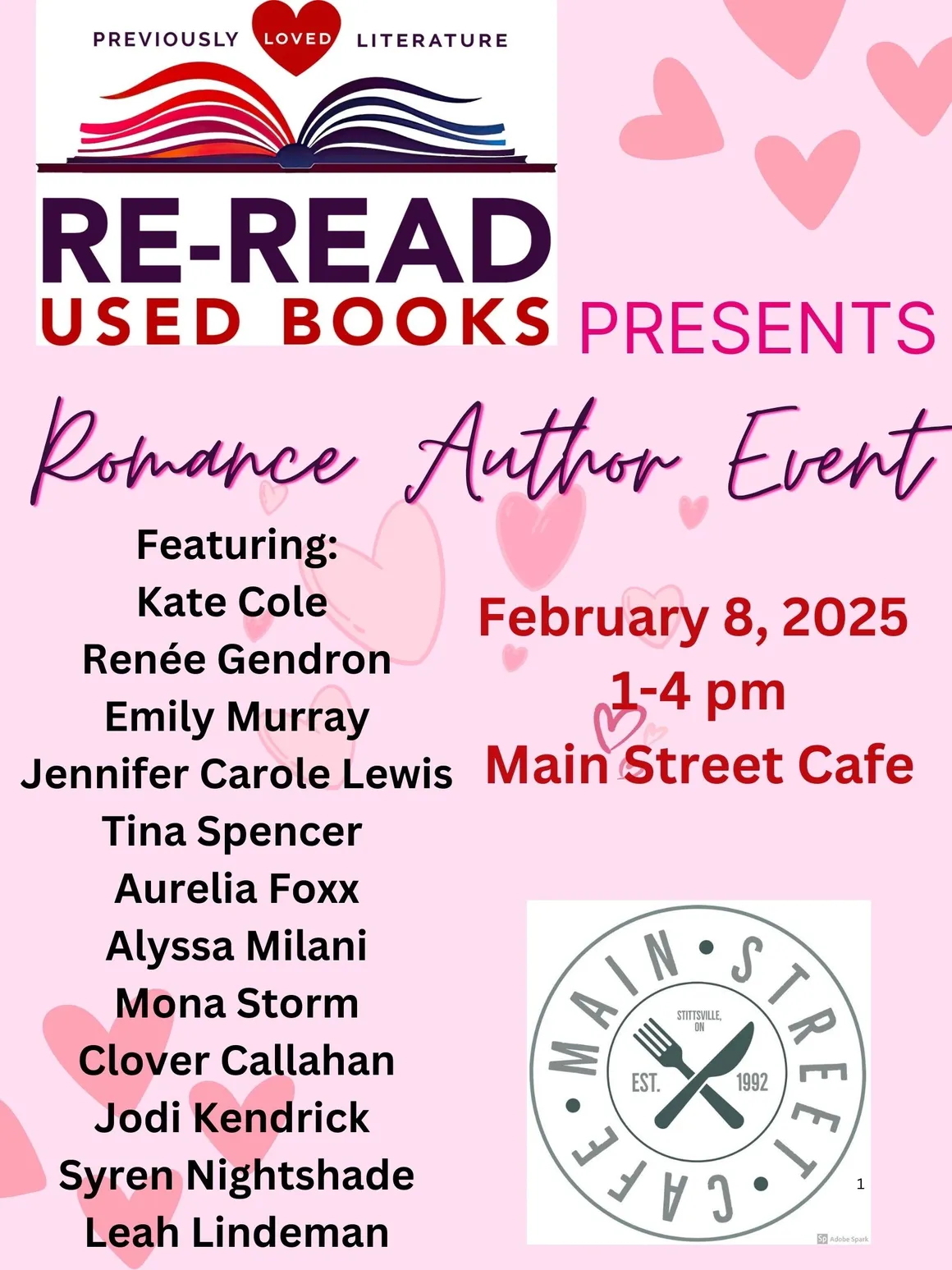 RE-READ USED BOOKS Presents: Romance Author Event; 8th feb 2025 1-4 PM EST Main Street